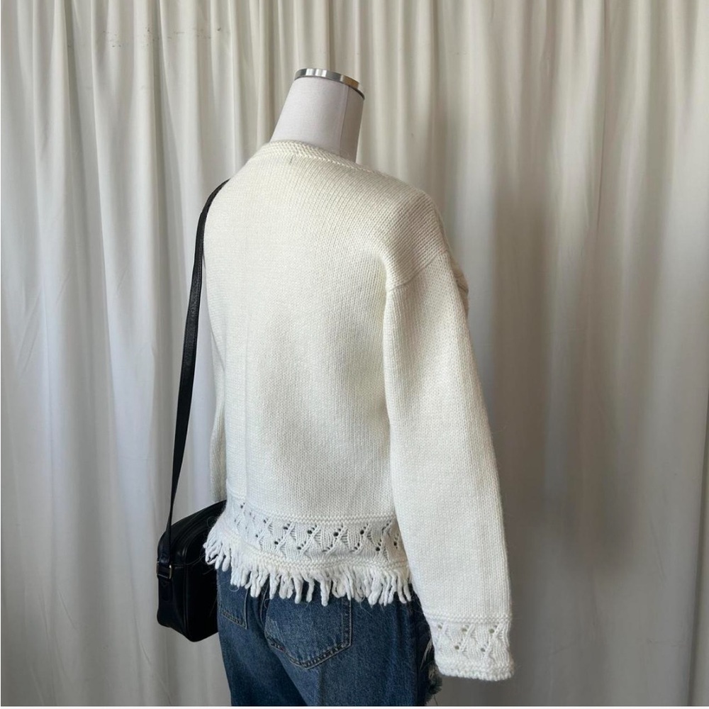 Anthropologie Elsamanda cable-Knit sweater fringe wool blend size small. - Picture 6 of 8